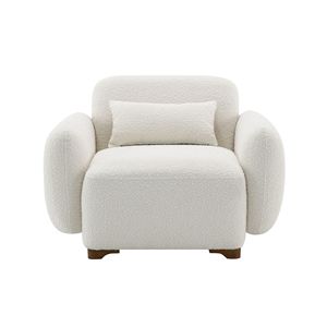 Poltrona Darius Beige in tessuto bouclé con 1 cuscino decorativo, elegante mobile da soggiorno - Product Image 4