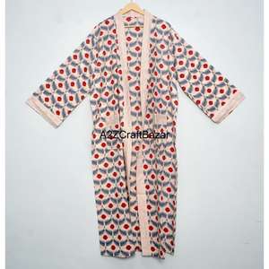 Kimono Tradicional con Estampado Floral 100% Algodón Puro para Mujer, Ropa de Dormir de Verano, Bata Casual para la Playa o la Noche, Cintura Elástica - Product Image 3