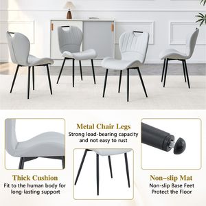 Set di 4 Sedie da Pranzo in PU Grigio Chiaro con Maniglia Integrata, Telaio in Metallo Nero e Piedini Regolabili per Uso Domestico - Product Image 6