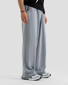 Pantalon de jogging gris ample pour homme, taille élastique, décontracté, avec poches latérales, en coton mi-lourd, imperméable, en molleton écologique - Product Image 2