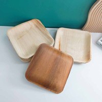 Assiettes et plateaux jetables écologiques biodégradables réutilisables en feuilles de palmier carrées, lot de 200, pour hôtels et barbecues (vente en gros)