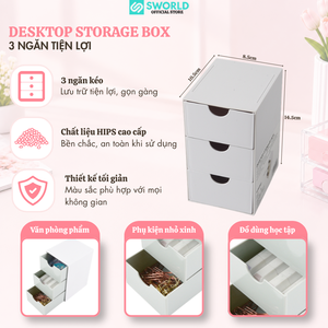 Sworld Desktop <b>Storage</b> <b>Box</b> 3 <b>Drawer</b> HIPS Plastic Organizer Minimalist Design 8.5x10.5x14.5cm Office Use - Product Image 2