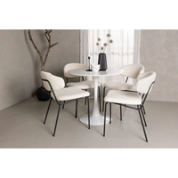 Ensemble de meubles de salle à manger modernes, table ronde blanche Tulip et chaises en tissu bouclé, pieds en métal noir