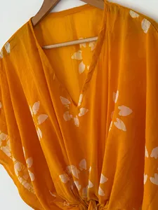 Caftán Maxi de Algodón con Estampado Floral Étnico, Color Naranja, Estilo Boho, Cuello en V, para Playa o Resort de Verano - Product Image 5