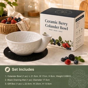 Bol à fruits en céramique avec design de vidange en vortex pour le lavage et l'égouttage des fruits, 17 cm, passoire de cuisine moderne - Product Image 6