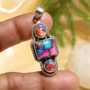 Natural Pink Oyster Turquoise Pendant Handmade 925 Sterling Silver Statement Square Shape Boho Jewelry <b>Gift</b> <b>Her</b> Christmas <b>Gift</b> - Product Image 1