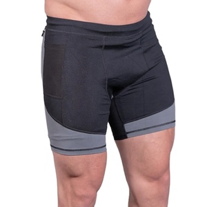 Shorts de compression personnalisés pour hommes, été, logo personnalisé, spandex/coton, séchage rapide, respirant, taille élastique, pour le cyclisme, la gym, la course à pied, avec poches - Product Image 1