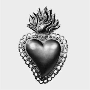 Handcrafted Silver Tin Sacred Heart Wall Sculpture Filigree Lace <b>Frame</b> Milagro Plaque Religious Folk Art Decor - Product Image 1