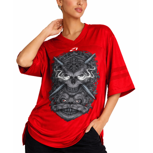 Custom Graphic Oversized <b>Red</b> Crop Boxy Sports T-shirt Streetwear Sublimation DTG Print Breathable Mesh American Football Jersey - Product Image 5