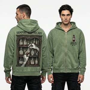 Sweat à capuche épais pour homme, vintage, rouge et noir, délavé à l'acide, streetwear personnalisé, surdimensionné, avec motif poker, en molleton - Product Image 2