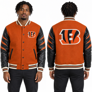 เสื้อแจ็คเก็ต Letterman สีสันตัดกัน แต่งขอบตัดกัน ซับในนุ่ม ตะเข็บทนทาน รับสั่งทำแบบกลุ่ม ชุดเดินทาง ปรับแต่งได้ ใส่ชื่อผู้เล่น ขายปลีก - Product Image 6