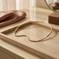 Collier ras du cou tendance à motif vague flottante, brin ondulé asymétrique, diamant de laboratoire scintillant taille brillant tennis, Or jaune 10K