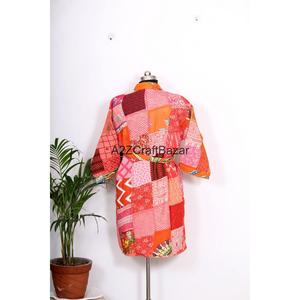 Kimono y Bata de Algodón Puro 100% Hechos a Mano, de Lujo, Vintage, con Estampado Floral Kantha, Cortos, Transpirables y Suaves para Mujer, para Invierno - Product Image 6