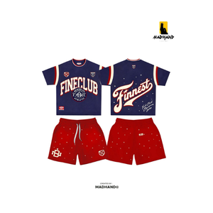 Conjunto Deportivo Personalizado de Camiseta y Pantalones Cortos |   Camiseta de malla azul marino extragrande |   Fabricante de Pantalones Cortos Deportivos con Estampado de Estrella Roja OEM - Product Image 1