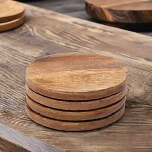 Lot de 4 sous-verres ronds en bois minimalistes modernes pour la décoration de table à manger pour la maison et la cuisine avec tapis en verre/hôtels - Product Image 6