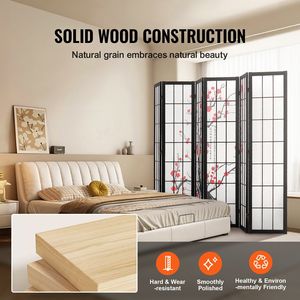 6-<b>Panel</b> Japanese Wood Folding <b>Screen</b> Portable Indoor Partition Divider with Privacy Features for Home Decor - Product Image 4