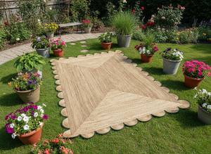 พรมปูพื้นทำมือขอบหยักจากเส้นใยปอกระเจาธรรมชาติสำหรับห้องโถง ปรับขนาดได้ เหมาะสำหรับหอพัก ใช้ได้ทุกที่ พรมถักขอบหยัก - Product Image 4