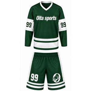 Conjunto de Hockey sobre Hielo Sublimado Verde Oscuro para Hombre, Jersey y Pantalones Cortos de Poliéster a Rayas, Uniforme Deportivo de Alto Rendimiento, Ropa para Juego en Equipo - Product Image 1