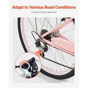 Bicicletta Cruiser in Alluminio Rosa a 7 Velocità, 26 Pollici, con Portapacchi Posteriore di Grande Capacità e Cestino, Doppia Sospensione, Sicura e Robusta - Product Image 4