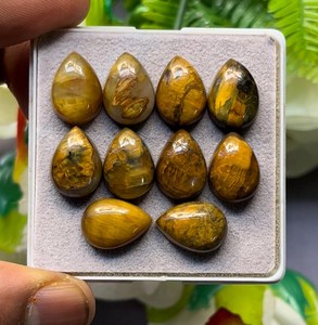 Piedras Preciosas Sueltas de Ojo de Tigre Natural, Corte Pera, Color Amarillo Pulido, para Joyería - Product Image 2