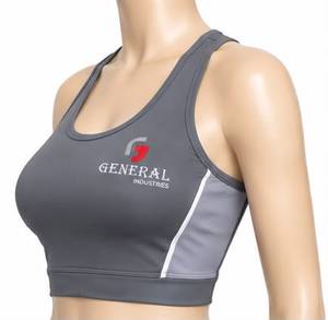 Débardeur de sport respirant à col rond gris, style vintage, tissé et froncé, pour femme, de General Industries, avec empiècements colorés - Product Image 3