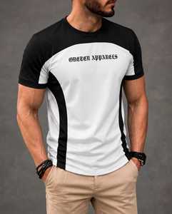 T-shirt décontracté pour homme en coton 100% respirant, à manches courtes, col rond, avec blocs de couleur noir et blanc, tricoté à l'avant - Product Image 6