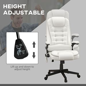 Sedia da Ufficio Ergonomica Bianca Reclinabile con Funzione Massaggio Riscaldato, 6 Punti di Vibrazione, Comoda in PU, Certificata BIFMA per Dirigenti - Product Image 4