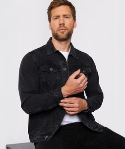 Men's Black Denim Jacket Washed Cotton Casual Turn-down Collar Regular Sleeve Autumn Style <b>Single</b> Breasted - Product Image 3