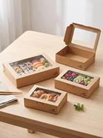 Boîtes à lunch rectangulaires en papier kraft brun, matériaux recyclés, adaptées au sushi, avec fenêtre, pour la restauration, les fruits, les pâtisseries