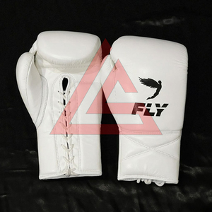 Custom Made <b>White</b> Fly Boxing Gloves MMA Gloves % Cowhide Leather Professional <b>Lace</b>-Up Closure - Product Image 4