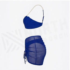 Ensemble de yoga 2 pièces imprimé papillon bleu avec finition dorée, body à col en V profond et jupe portefeuille longueur genou - Product Image 3