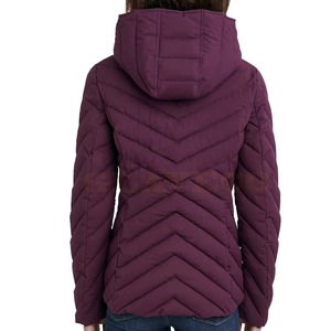 Women's <b>Purple</b> Quilted Jacket With Hood Full Sleeve Zipper Closure Solid Color Winter Wear - Product Image 4