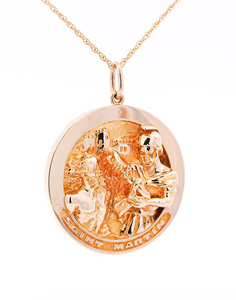 Collier pendentif Saint George vintage en or rose, médaillon ovale religieux chrétien certifié IGI, chaîne serpent, bijoux unisexe - Product Image 4