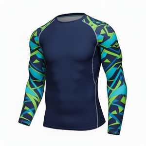 Custom Sublimated Jiu Jitsu Rash guard Long Sleeve MMA BJJ <b>Compression</b> <b>Shirt</b> with Surf Logo Wholesale for Men - Product Image 1