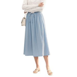 Women Ribbed Knit Casual Midi <b>Skirt</b> with Elastic Drawstring Waist Trendy Minimal Look Clothing Manufacturer for Bulk Orders - Product Image 1