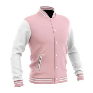 Veste universitaire anti-rides, veste d'hiver, grande taille, prix de gros, logo personnalisé, couleur rose unie, veste universitaire unisexe pour hommes - Product Image 1