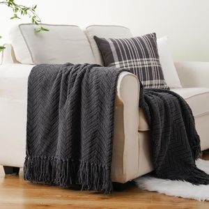 Dark Grey 50 X 60 Inch Super Soft Warm <b>Knit</b> <b>Throw</b> Blanket for Couch and Chair Versatile 50 X 60 Inch Charcoal Blanket w - Product Image 2