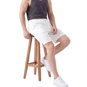 Pantalones Cortos Bermuda de Algodón Blanco Sólido para Hombre, con Logotipo Frontal, Cintura Media, Cordón Ajustable, Bolsillos, Transpirables, Estilo Urbano - Product Image 1