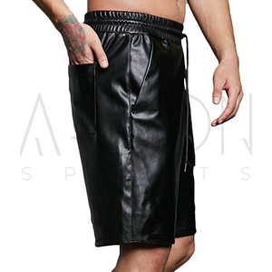 Buen Proveedor, Diseño Más Reciente, Duraderos, Corte Holgado, Largura Hasta la Rodilla, Calidad Premium, Color Negro, Pantalones Cortos de Cuero para Hombre con Bolsillos - Product Image 4