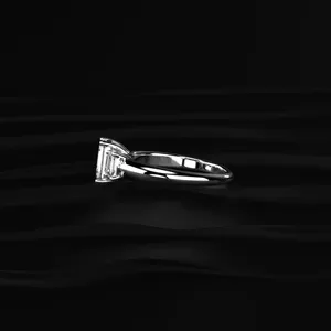3 Stone Lab Grown Emerald Cut Diamond 14K Gold Luxury Ring Premium Sparkling Elegant for Women's Royal Look From Indian Supplier - Product Image 3