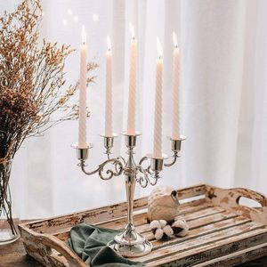 Candelabro de Cinco Brazos Warm Presence, Portavelas de Metal Plateado de 10.6 Pulgadas, Decoración Duradera para el Hogar, Uso en Bodas - Product Image 3