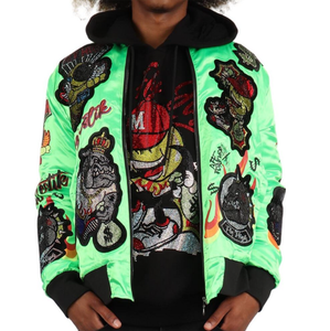 Blouson bomber vert pour homme, broderie libellule, style streetwear, coupe classique, fermeture éclair, collection printemps - Product Image 3