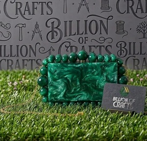 Bolso de Mano de Resina de Diseño, Color Vibrante, con Cuentas, Asa de Cadena, Cierre de Correa, para Bodas y Eventos Nocturnos - Product Image 1