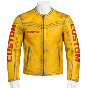 Blouson aviateur en cuir marron pour homme, col rabattu, fermeture éclair sur le devant, deux poches, coupe ajustée, manches classiques, hiver, éco-responsable, décontracté - Product Image 1