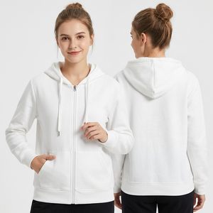 Sweat-shirt à capuche zippé blanc pour homme, coupe classique, en coton French Terry, couleur unie, décontracté, pour l'automne - Product Image 6