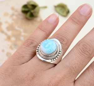 Natural Larimar Gemstone <b>Ring</b> 925 Sterling Silver Rose <b>Gold</b> Yellow <b>Gold</b> Plated Handmade Statement <b>Cocktail</b> <b>Ring</b> for Women Her - Product Image 4