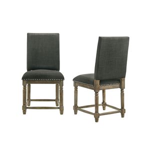 Ensemble de 2 chaises de salle à manger en tissu gris Everton avec garniture élégante à clous apparents, 19 pouces - Product Image 2
