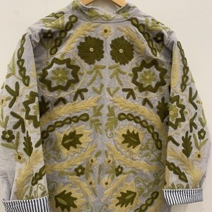 Womens Velvet Suzani Embroidered Jacket Floral Handmade Short <b>Coat</b> Bohemian Winter Jacket Designer Ethnic Wear - Product Image 2