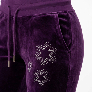 Y2K Purple <b>Velvet</b> Flare Pants Women Rhinestone Star Drawstring Low Waist Loose <b>Trousers</b> - Product Image 6