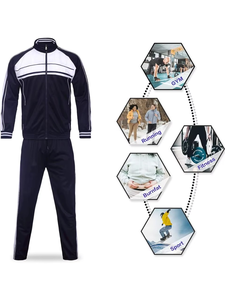 HIGHSPARK ENTERPRISES Survêtement léger réversible coupe-vent pour homme, bleu marine et blanc, avec blocs de couleur, fermeture éclair intégrale et col montant, style sportif - Product Image 6